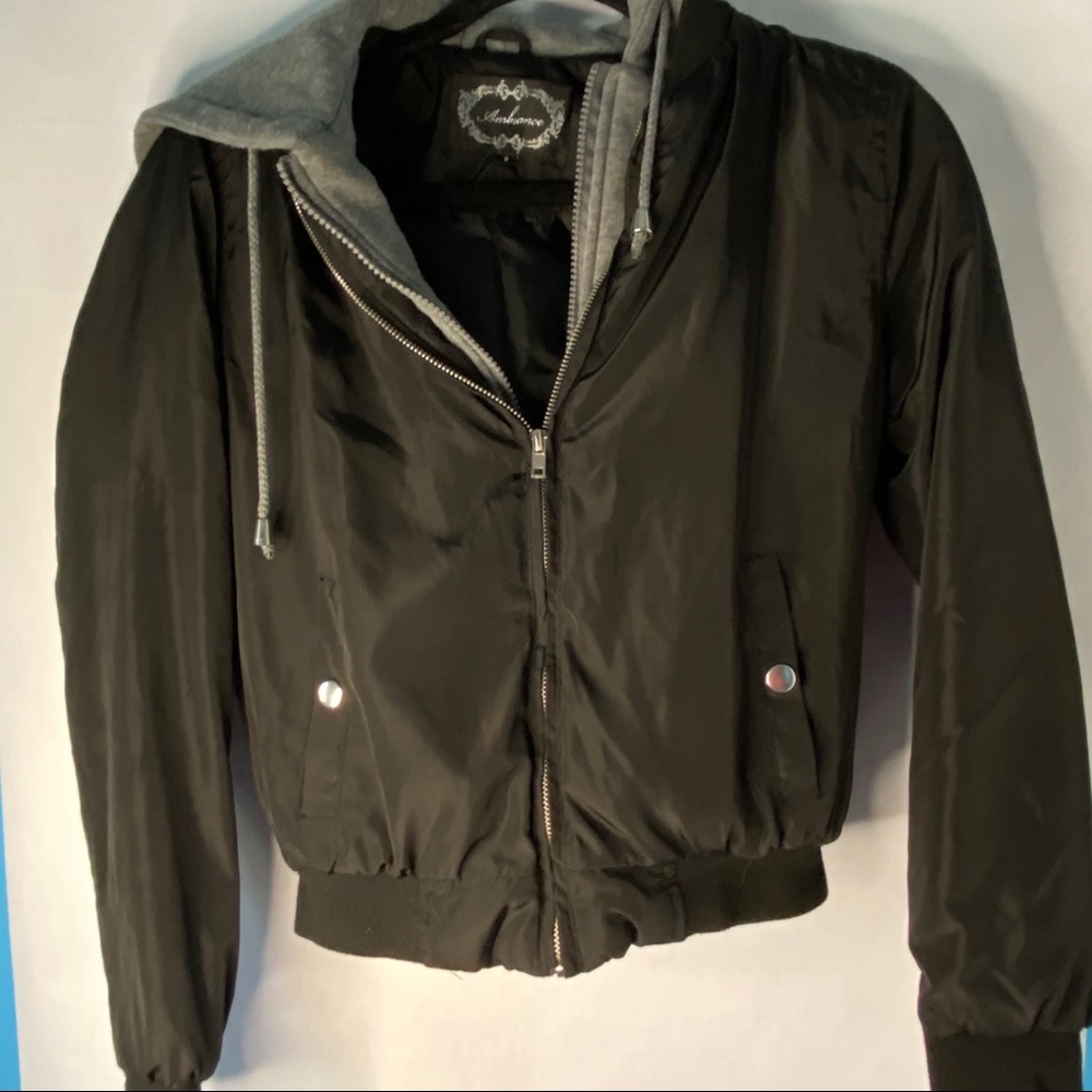 Ambiance black and grey bomber hooded jacket.